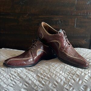 Stacy Adams Brown Leather Oxford Shoes with Broguing